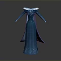 Elegant Blue Long Sleeve Gown With White Collar Flowing Skirt And Sparkling Details