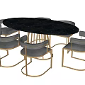 Elegant Modern Dining Table Set With Dark Marble Tabletop And Gold Metal Frame Chairs
