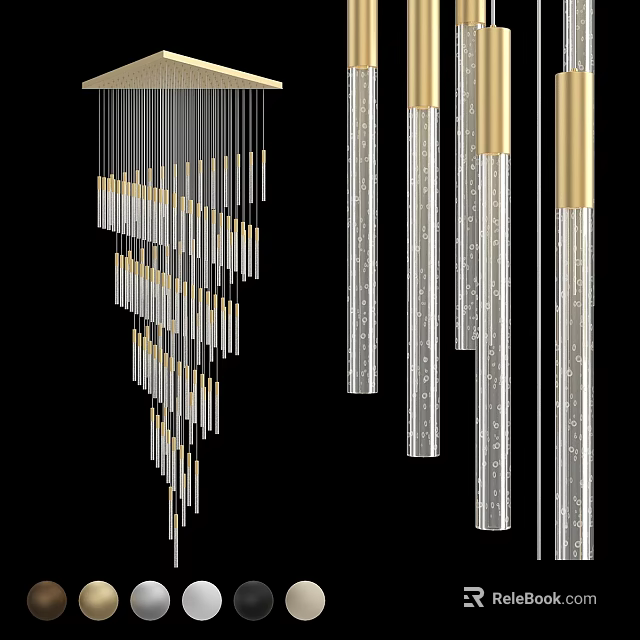 Elegant Modern Chandelier With Hanging Slim Metal Rods And Transparent Crystal Strips 3d model 