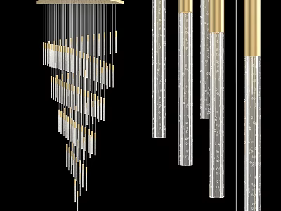 Elegant Modern Chandelier With Hanging Slim Metal Rods And Transparent Crystal Strips 3d model