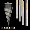 Elegant Modern Chandelier With Hanging Slim Metal Rods And Transparent Crystal Strips