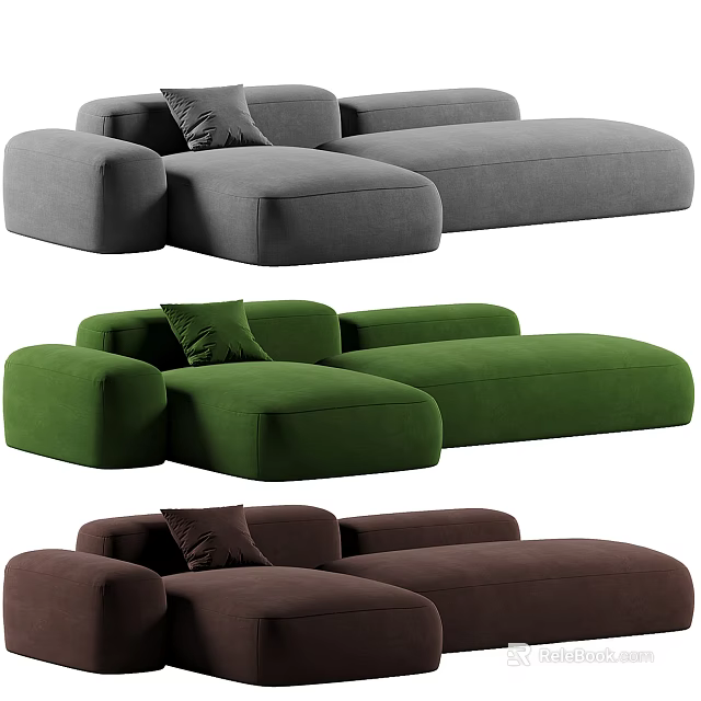 Modern Sectional Sofa in Gray Green Brown with Plush Cushions and Modular Design 3d model 