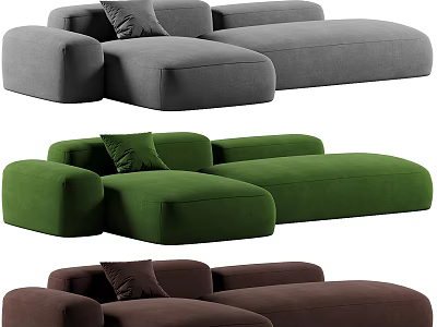 Modern Sectional Sofa in Gray Green Brown with Plush Cushions and Modular Design 3d model