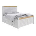Modern White Double Bed With Wooden Headboard Storage Drawers Bedroom Furniture