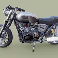 Vintage Black Motorcycle With Spoke Wheels Headlight Exposed Engine And Leather Saddlebag