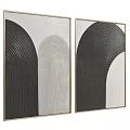 Modern Abstract Wall Art With Black White Curved Lines And Textured Framed Design 3d model