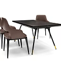 Modern Black Dining Table Set With Brown Leather Chairs And Metal Legs
