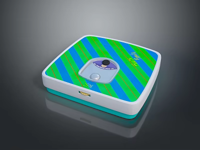 Square Device With Blue Green Striped Pattern And Circular Control Panel 3d model