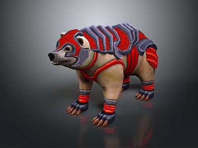 3D Rendered Armored Bear With Decorative Red And Gray Armor Design Details 3d model