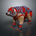 3D Rendered Armored Bear With Decorative Red And Gray Armor Design Details