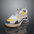 Gray and Yellow Chunky Sneakers with Blue Sole Details and Lace Up Design
