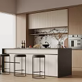 Modern Kitchen Interior With Island Counter Bar Stools Cabinets And Appliances
