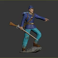 Game Movie Character Wearing Blue Uniform Hat Backpack Holding Rifle Standing On Gray Base