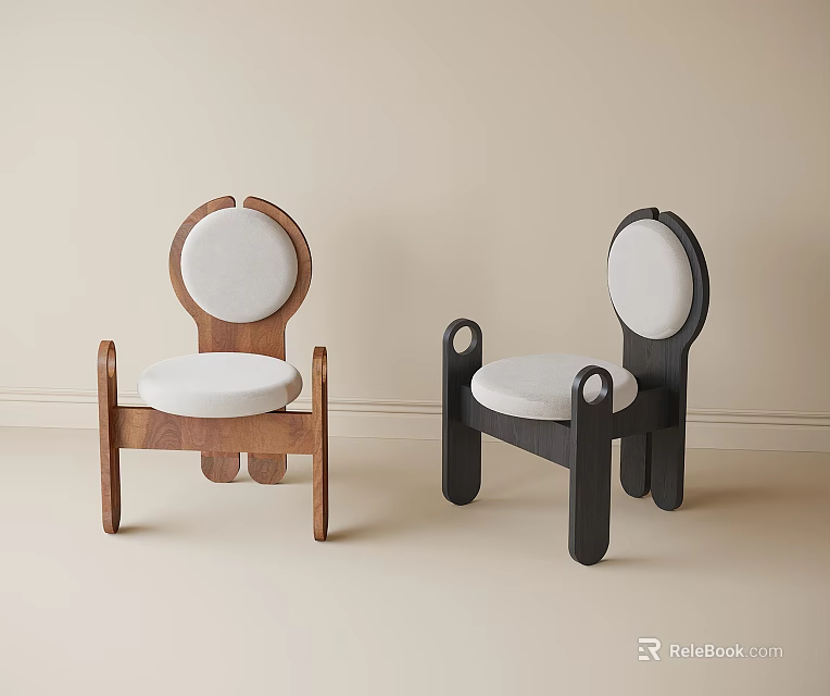 Modern Children's Chair With Wooden Frame Padded Seat And Two Tone Black Brown Colors 3d model 