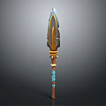 Traditional Decorative Spear With Metal Blade Wooden Shaft And Blue Gold Ornaments