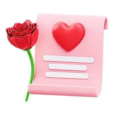 Red Rose with Pink Scroll Red Heart and White Strips 3d model