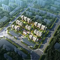 Aerial Planning of Residential Complex With Apartment Buildings Green Spaces and Road Network