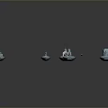 Detailed Blue Miniature Boat Models Neatly Arranged On Black Background Surface