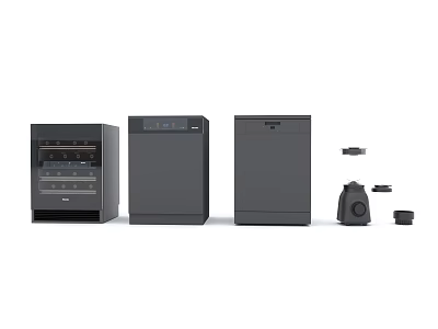 Modern Black Kitchen Appliances Set With Oven Dishwasher And Accessories 3d model