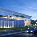Luxury Modern Sales Office Building Featuring Outdoor Pool Sofa Area Glass Curtain Wall and Landscaping