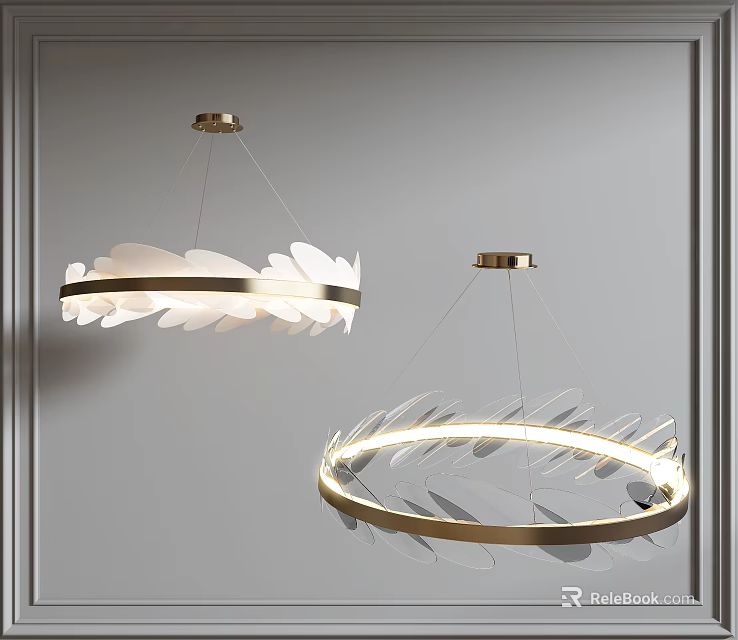Modern Circular Chandeliers With White Transparent Decorative Pieces And Metal Base 3d model 