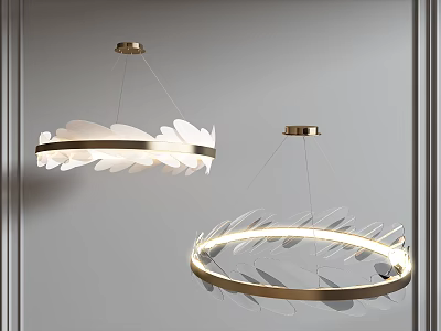 Modern Circular Chandeliers With White Transparent Decorative Pieces And Metal Base 3d model