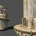 European Architecture Featuring Spiral Structure Tall Tower On Circular Platform With Small Trees 3d model