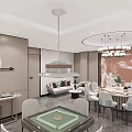 New Chinese-style private room private room dining table combination mahjong table large private room hotel private room box 3d model