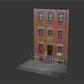 Cartoon Style Red Multi Story Building With Windows Door Steps And Flower Pots