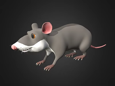 Cute 3D Cartoon Mouse With Gray Body White Belly And Pink Features On Black Background 3d model