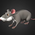 Cute 3D Cartoon Mouse With Gray Body White Belly And Pink Features On Black Background