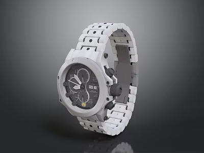 White Chain Strap Analog Watch With Grey Multifunctional Dial And Modern Sporty Design 3d model