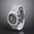 White Chain Strap Analog Watch With Grey Multifunctional Dial And Modern Sporty Design