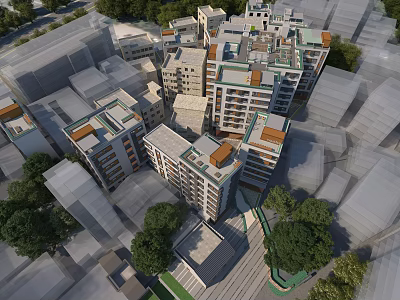Modern Urban Residential Complex With Multi Story Buildings And Green Areas 3d model