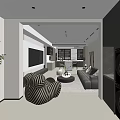 Modern Living Dining Room Interior With Grey Sofa Coffee Table TV Wall And Decorative Artwork