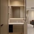 Modern Warm Cream Tone Living and Dining Room With Comfortable Furniture And Elegant TV Wall