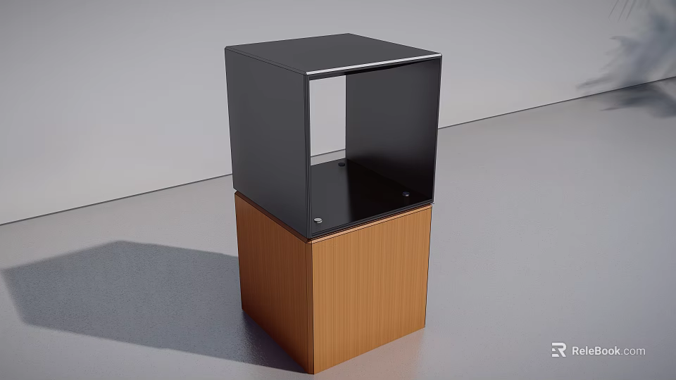 Modern Black and Brown Wooden Metal Shelf Unit with Minimalist Design 3d model 
