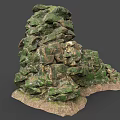 Green Moss Covered Stacked Stone Structure With Wood Base Natural Design 3d model