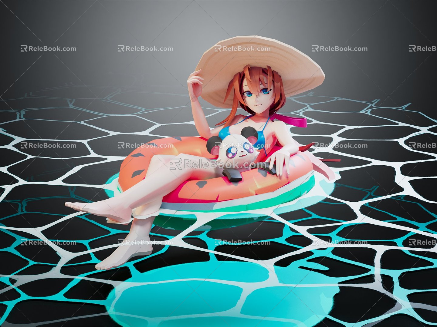 Modern Anime Character Swimsuit Girl Cool Beauty Swimming Pool Swimming Circle 3d model