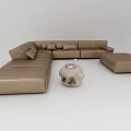 Brown Leather L Shaped Sofa Coffee Table Set With White Decorative Coffee Table And Accessories 3d model