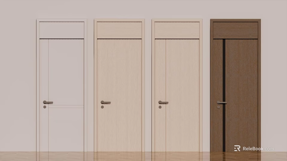 Modern Hinged Doors In Various Colors And Wooden Material For Interior Design 3d model