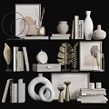 Modern Decorative Ornament Sets With Vases Frames Books Leaf Decor And Clock 3d model