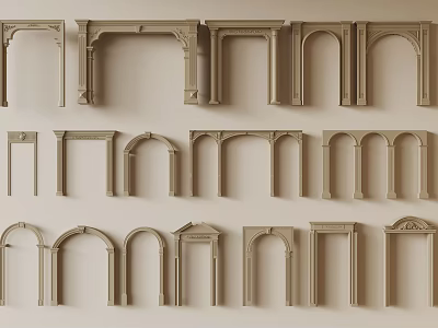 Decorative Architectural Frames Various Arched And Rectangular Designs Beige Brown Arranged Neatly For Interior Decor 3d model