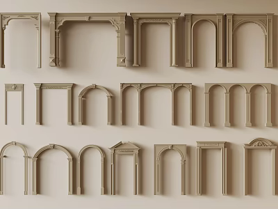 Decorative Architectural Frames Various Arched And Rectangular Designs Beige Brown Arranged Neatly For Interior Decor 3d model