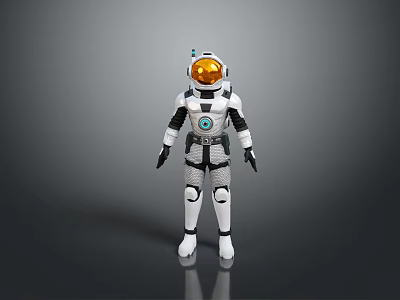 Astronaut in White Spacesuit Orange Helmet with Blue Chest Logo Interacting with Alien Creature 3d model