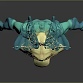 Blue Horned Creature Character Toy Sculpture With Yellow Belt And Textured Body