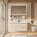 Modern Light Colored Bathroom Vanity Cabinet With Mirror And Toiletries Storage