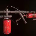 Improvised Weapon With Rusty Metal Pipes Red Canisters And Components