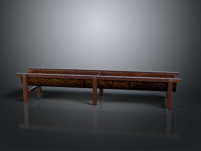Wooden Household Bench With Long Divided Sections And Brown Wooden Legs 3d model