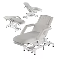 Adjustable Medical Examination Tables and Treatment Chairs with Grey Cushions and White Frames